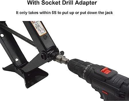 Scissor Jack Max 3 Ton Load Capacity with Jack Socket Drill