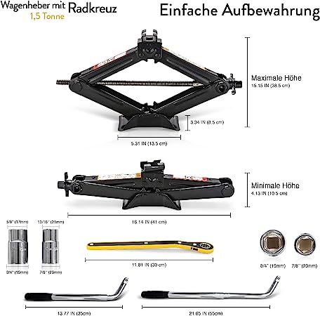 Car Jack with Wheel Cross – Scissor Jack for Car and SUV - 1.5 Ton