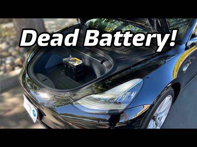 Tesla Model Y frunk open showing 12V battery location