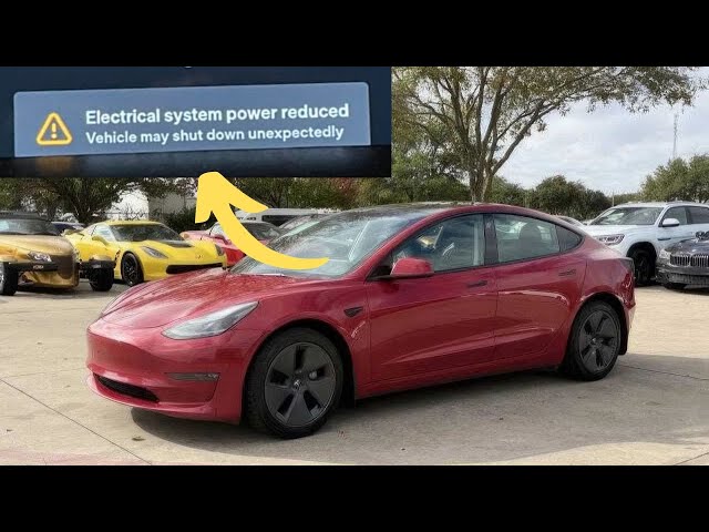 Tesla electrical system power reduced alert due to low voltage battery